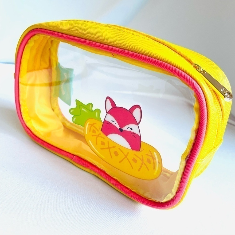 NWOT Back to School Squishmallows Fox Pencil Case, Makeup Travel Bag - Yellow